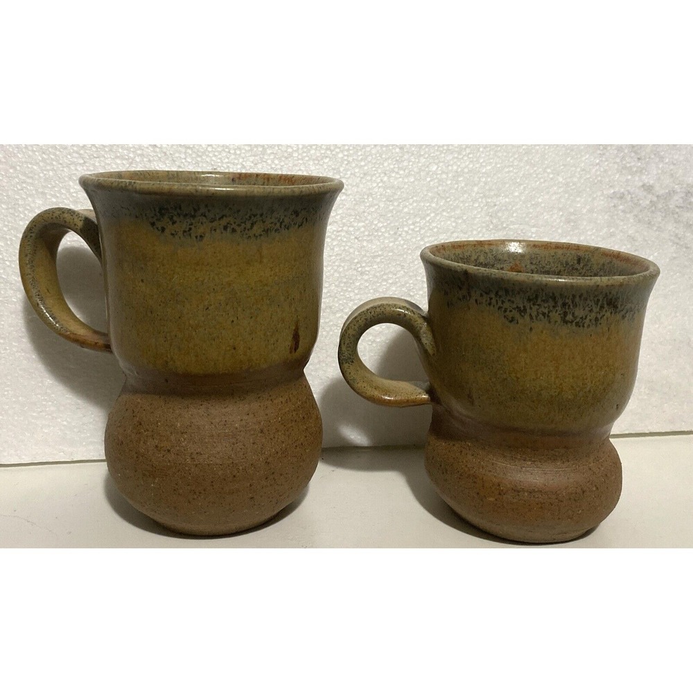 Sulu Studio Pottery Hand Thrown Mug Set Earth Tone Glazed Stoneware 2pc